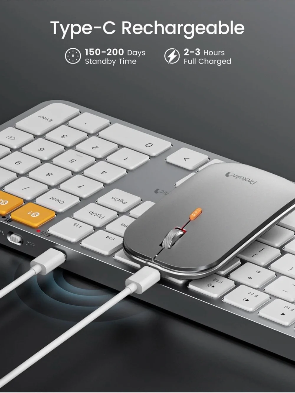 New ProtoArc KM100-A Backlit Bluetooth Keyboard and Mouse for Mac, White Silver